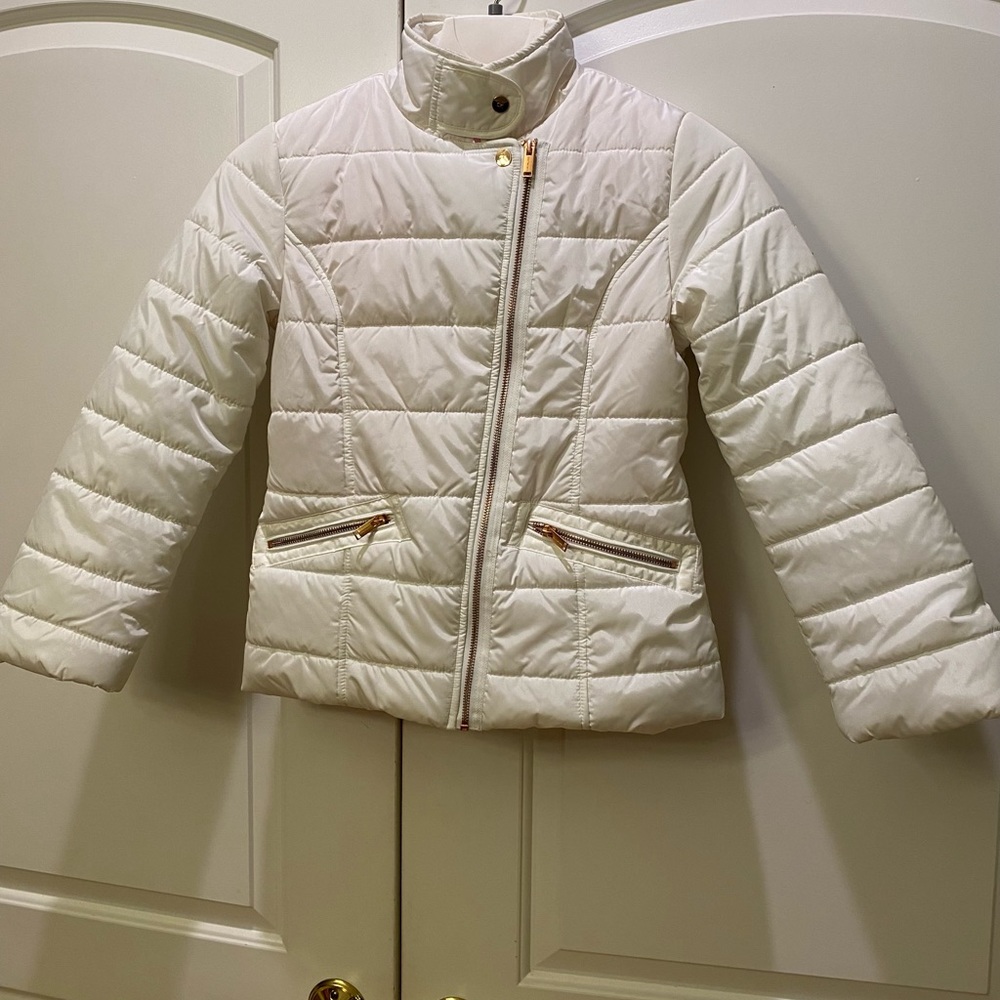 Calvin Klein Jeans Designer Coat/Rose Gold zippers and snaps/Salmon lining